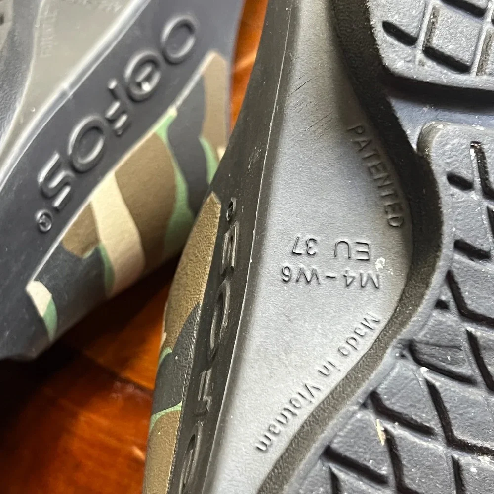 Oofos OOahh Sport Flex Slides Mens 4 Womens 6 Recovery Sandal Camo Adjustable